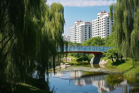 住宅区背景图片_住宅区的水河桥