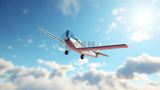 晴朗的蓝天和一架小飞机在 3d 中飞行，用于您的文字设计横幅或字母