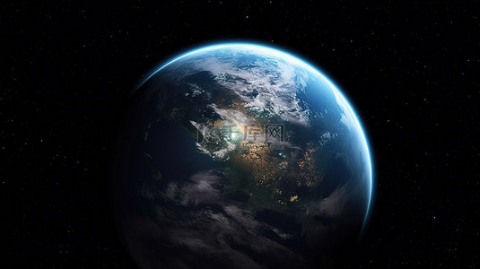 月亮之夜背景图片_美国宇航局提供的元素 3D 插图的行星地球在太空中