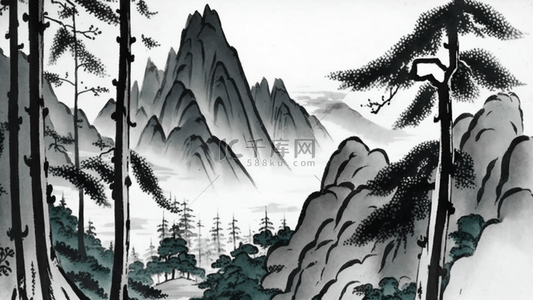 中国风水墨画山背景图片_中国风水墨山林背景