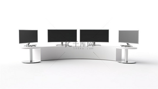 信息牌背景图片_带有空液晶屏的贸易展台，白色背景上的 3d 渲染