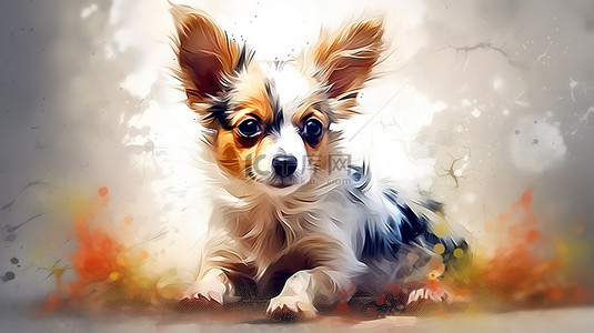 可爱小狗的水彩动物栩栩如生数字艺术渲染