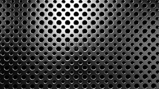 黑色晶格状背景图片_带黑色网格的灰色金属板上穿孔铁图案的 3D 插图