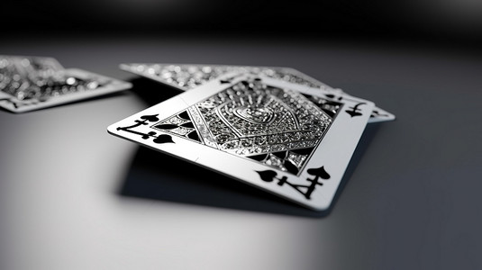 黑白现代设计扑克牌王牌钻石套装标准尺寸，适用于扑克和赌场游戏 3D 渲染插图