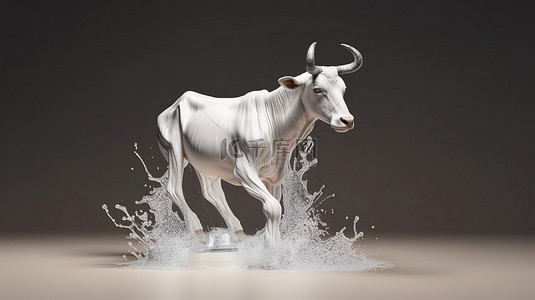 将牛奶转化为山羊 3D 渲染显示喝牛奶的力量