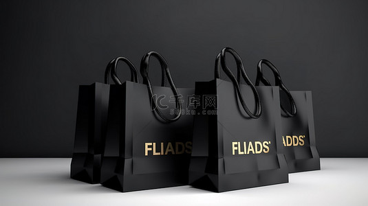 闪闪发光的金色字母装饰黑色星期五销售手提袋 3d 渲染