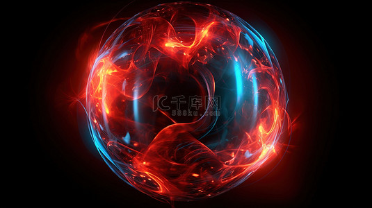 深色背景下的火红核心 蓝色抽象球体背景上的 3D 插图
