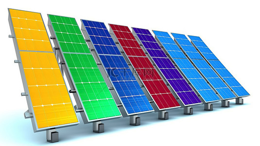 节能背景图背景图片_白色背景上带有蓝色太阳能电池板的能源效率评级图的 3D 渲染