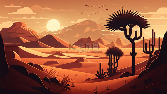 沙漠沙丘仙人掌插画背景
