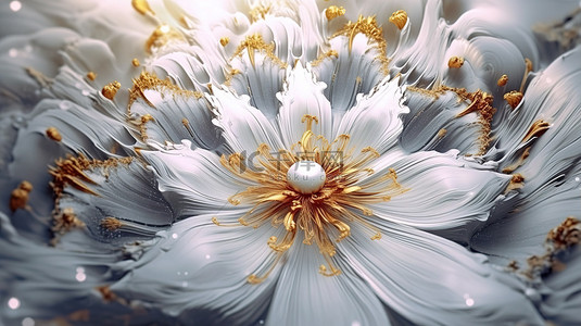 冬季花朵背景图片_冬季雪花金色纹理抽象 3D 花卉杰作
