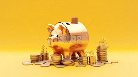3D 渲染投资房地产概念与金币存钱罐和小房子为抵押贷款和房地产节省资金