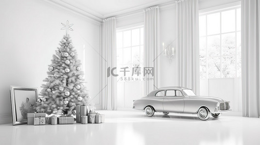 圣诞主题房间内的节日风格汽车