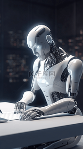 现代智能机器人背景图片_读资料的智能机器人背景