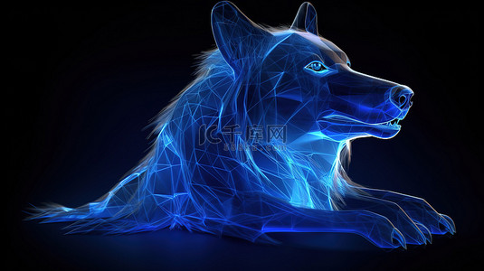 狼背景图片_3D 渲染多边形创造出引人注目的蓝色发光狼