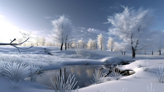 冬季的树背景图片_寒冷的 3d 冬季风景