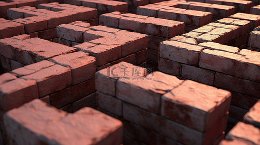 红色建筑砖创造性地组装成 3d 渲染以形成数字 8