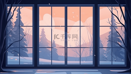 冬季窗外雪地黄昏背景