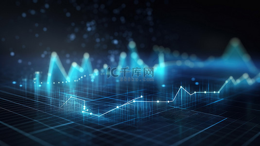 股市背景图片_代表金融贸易和增长 3D 渲染的蓝色模糊背景下的创新发光数字业务界面
