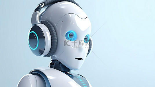 戴着耳机的 3D 渲染机器人代表自动化客户服务的未来