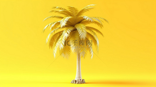 白色花背景图片_黄色背景下白色棕榈树的 3D 渲染