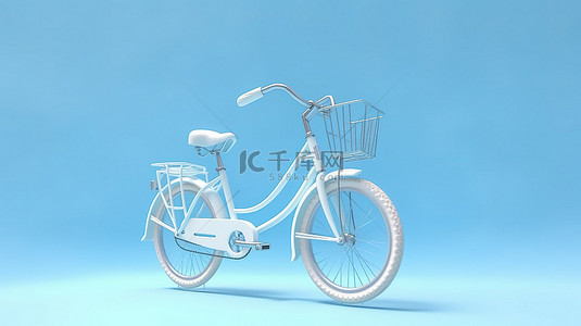 单色柔和蓝色背景下自行车的生态友好型交通 3D 渲染