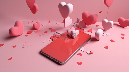 情人节在智能手机聊天中的手势爱情信息的 3D 模型