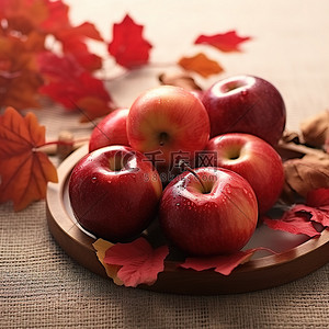 红苹果 秋天的树叶