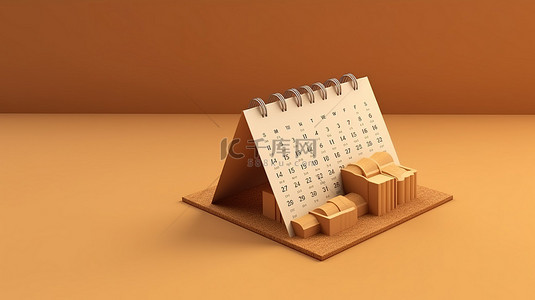 简约的棕色日历，具有简单的设计 3D 渲染插图