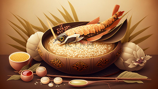 包俗背景图片_端午节糯米鱼食物节日