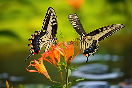 2只蝴蝶坐在百合花上