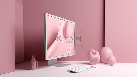 时尚的 3D 桌面模型，具有可定制的屏幕和徽标空间简约设计