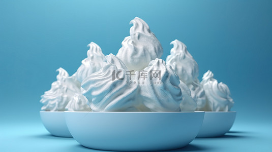 牛奶背景图片_蓝色背景下香草冰淇淋的 3d 渲染