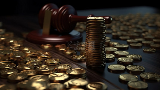 司法木槌背景图片_可视化木槌和硬币的正义 3D 模型
