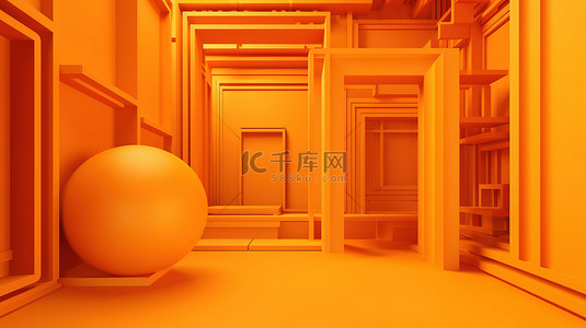 用 3D 渲染创建的黄色和橙色的极简主义抽象几何背景