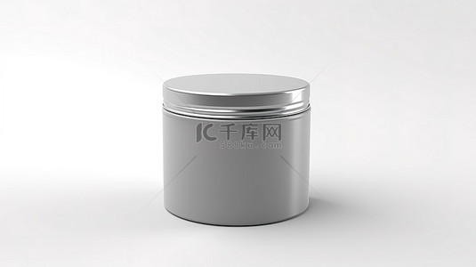 白色背景 3D 渲染灰色塑料罐，带有空白空间，用于定制设计