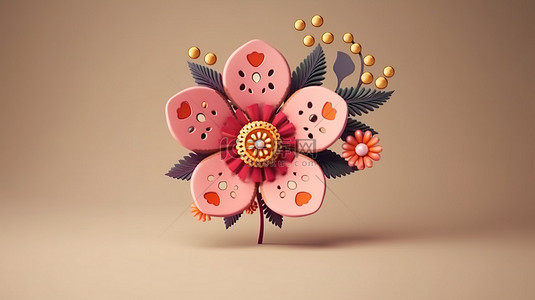 花草背景图片_植物插图 3D 渲染民间艺术花卉贺卡上的装饰
