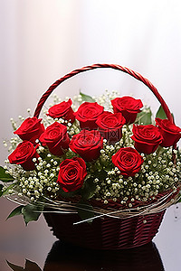 鲜花插花 在线送花 满天星红玫瑰花篮