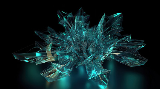 绿色和蓝色雪花 3d 渲染中的抽象透明材料