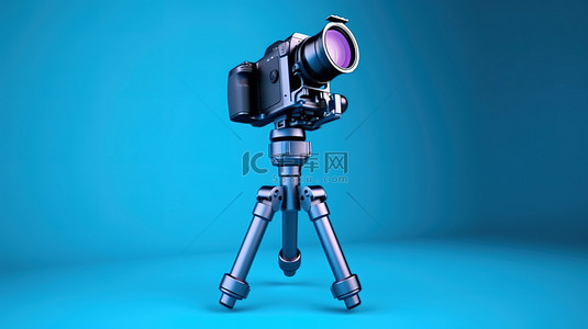 摄像视频背景图片_蓝色背景的 3D 渲染，具有用于 DSLR 或摄像机的万向稳定三脚架系统