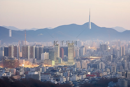我爱你爱我背景图片_韩国首尔的天际线景观尽我所能，我爱山