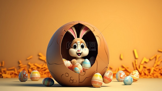 3D 插图，复活节兔子耳朵从鸡蛋中弹出，有足够的文字空间
