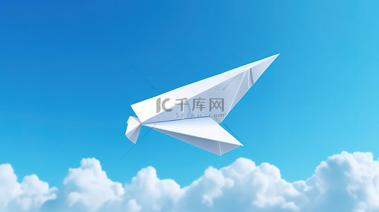 方向向上背景图片_一架白皮书飞机在蓝色背景下向上指向的 3D 渲染插图，描绘了航空邮件和业务方向概念