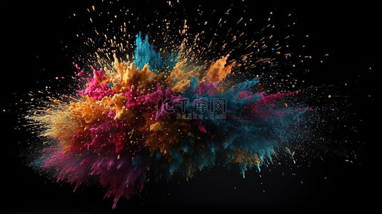 爆炸效果背景图片_黑暗背景下充满活力的 3d 彩色粒子爆发