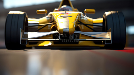 赛道背景图片_赛道上一辆赛车的令人惊叹的 3D 渲染正面特写