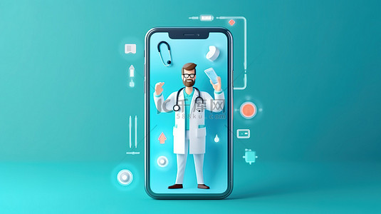 千库图库手机背景图片_远程医疗在智能手机上接到医生的电话 3D 卡通插图
