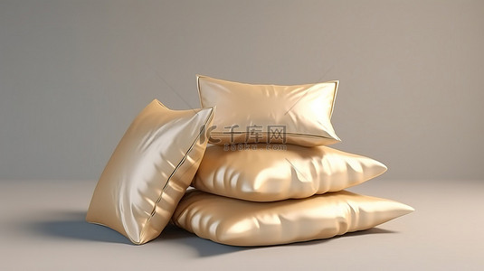带有金色 3D 插图的枕式包装流程包装模型