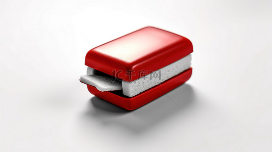 平面白色背景上微型红色三明治的单色 3D 图标