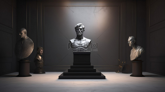 3d人物模型背景图片_3d 工作室场景渲染中领奖台上的头部雕塑