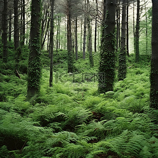 早春的森林被绿色植物覆盖