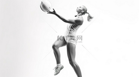 空白背景下女子排球运动员的数字描绘